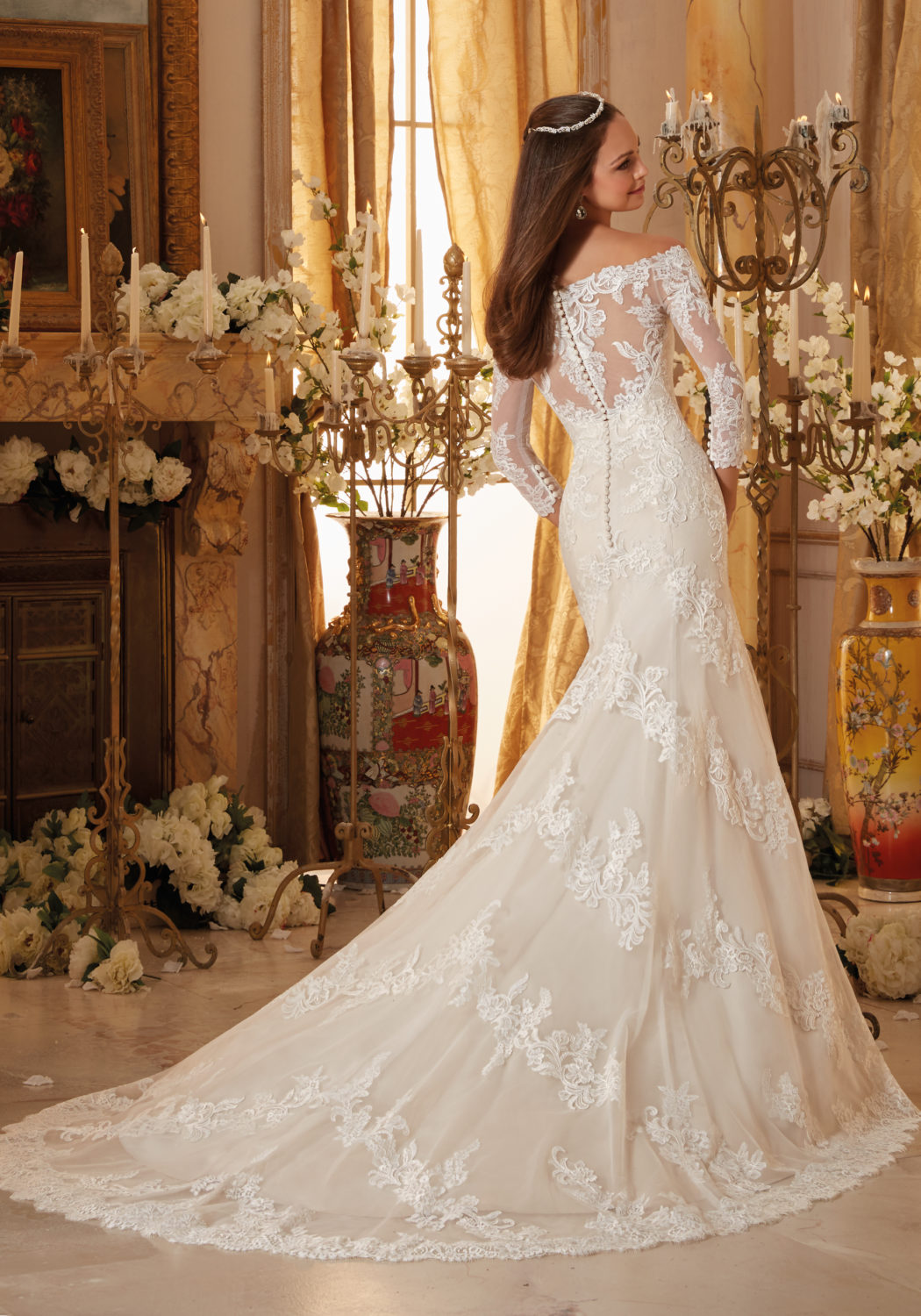 5477 Mori Leefitted Long Lace Sleevetimeless Bridalwearback Timeless Bridalwear 